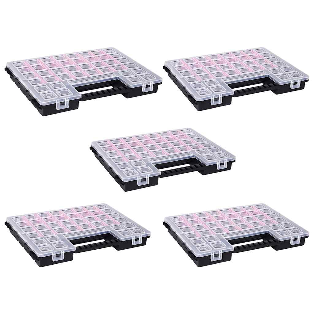 Juego de 5 cajas de herramientas de polipropileno con divisores ajustables, 385 x 283 x 50 mm, para compartimento de piezas pequeñas, sistema de organización, tornillos, tuercas, clavos