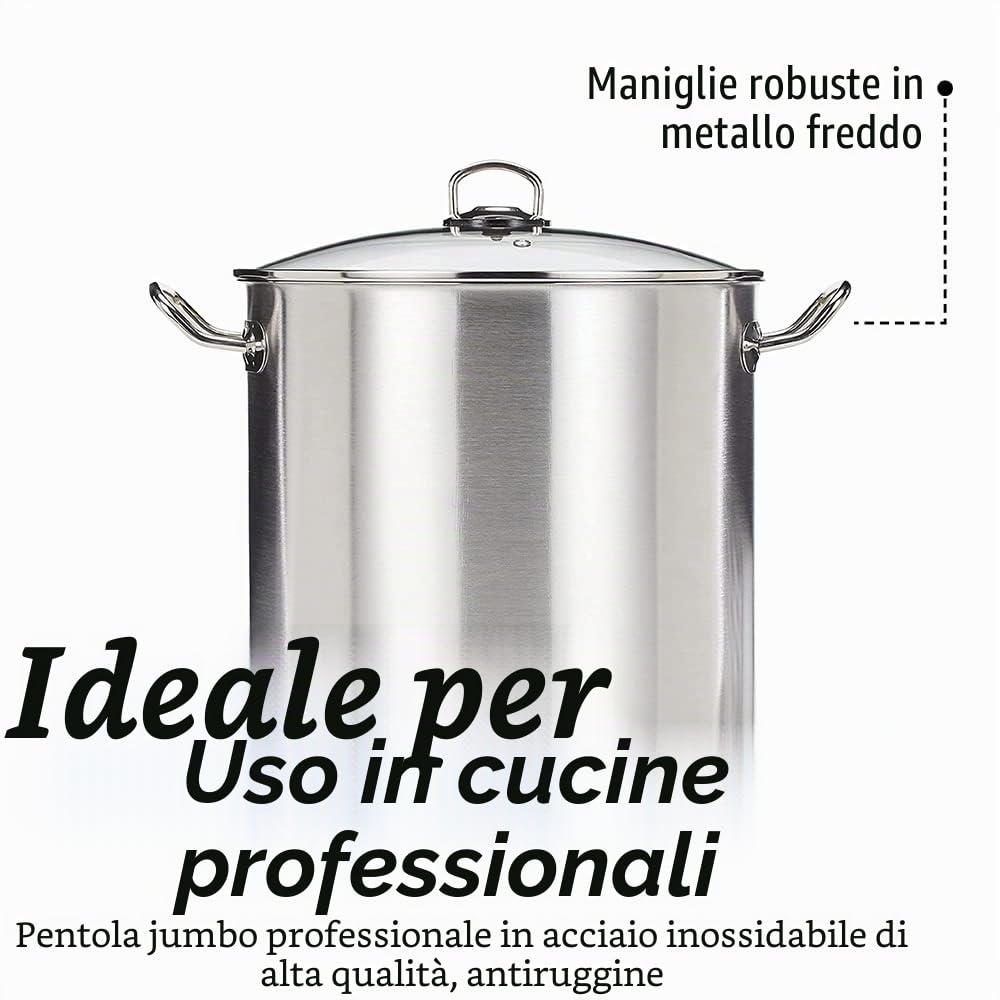 GSW 643474 pentola jumbo professionale con coperchio in vetro 30x28 cm/ca. 20,0 litri, acciaio inossidabile, argento, 30 cm