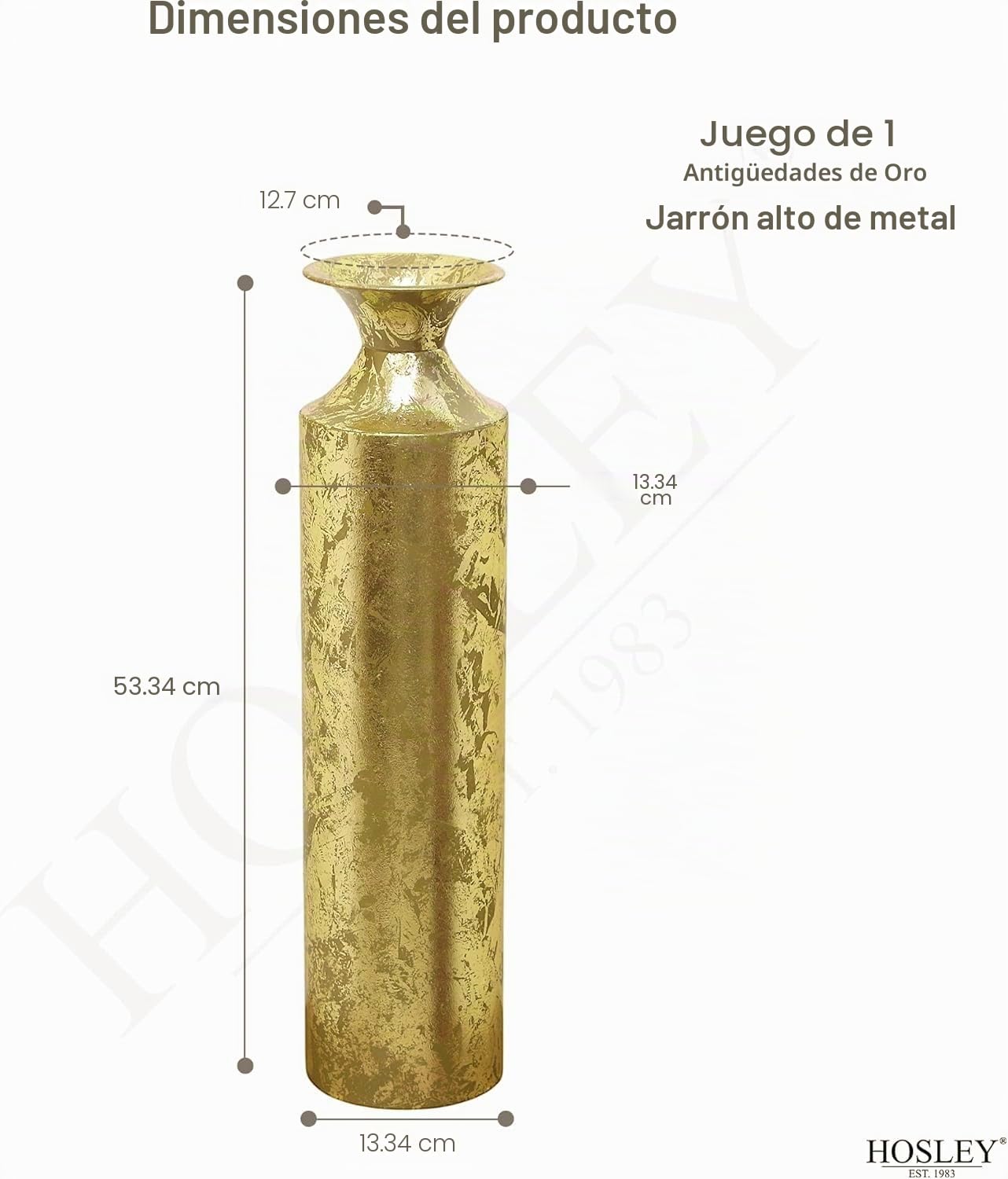 Hosley Jarrón Alto Decorativo de Metal Dorado para Bodas, Fiestas, SPA, meditación Reiki, O5 (55 cm de Alto)