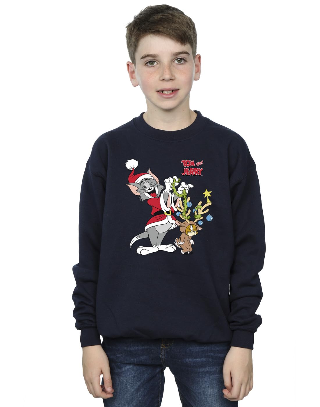 Absolute Cult Tom & Jerry Boys Christmas Reindeer Sweatshirt Navy Blue 5-6 Years