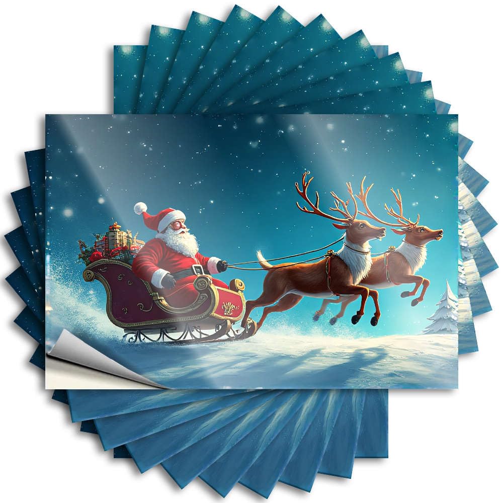 Quote Garage Cool Santa Claus Flies On A Sleigh Pulled By Reindeer. for Student - Mimosa Bar Decor Easy Peel Removable(8X12CM)