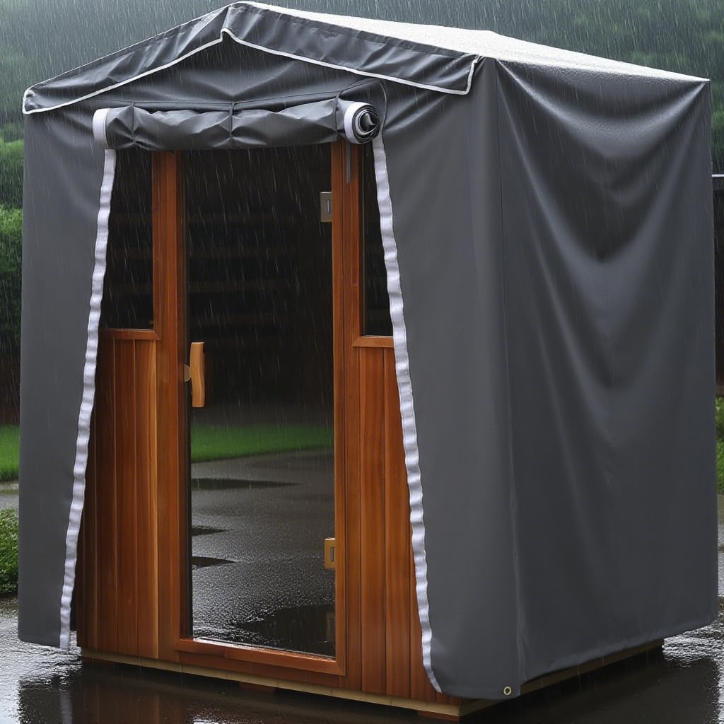 LTCCDSS 4-Person Outdoor Hillside Roof Sauna Cover, Waterproof Dustproof Shield | 3-Layer Oxford Cloth, Hook &amp; Loop Roll-Up Door, Heat Retention, Fits Sauna Up to 68.1 * 52.4 * 82.7 Inch
