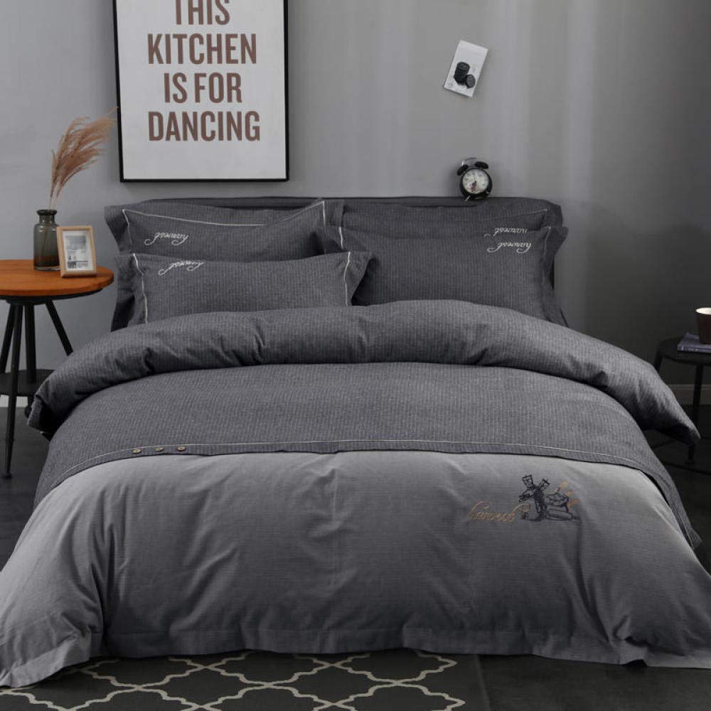 qtta100% Cotton Brief Solid Bedding Set .Duvet Cover Bed Sheet Bed Pillowcases.Foison .Gray,Foison Gray,Queen size 4pcs