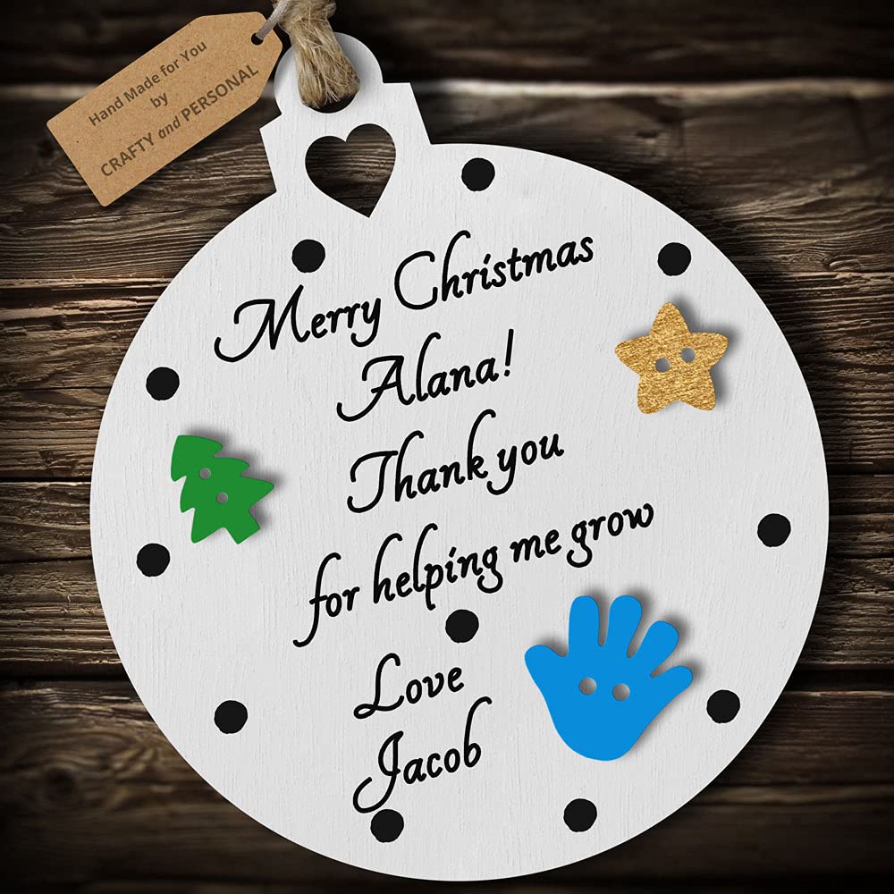 Multi-Colour Personalised Nursery Teacher Merry Christmas Bauble tree decoration wooden thank you hanging ornament keepsake gift present for childminder keyworker (White #3)