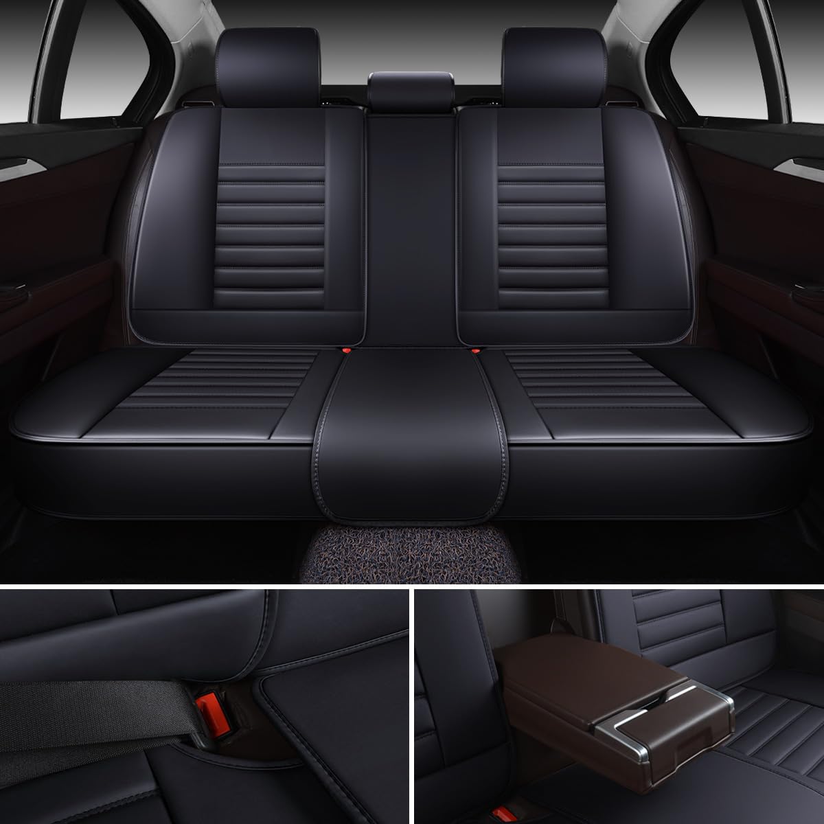 OASIS AUTO Car Seat Covers Premium Waterproof Faux Leather Cushion Universal Accessories Fit SUV Truck Sedan Automotive Vehicle Auto Interior Protector Rear Only (OS-001 Black)