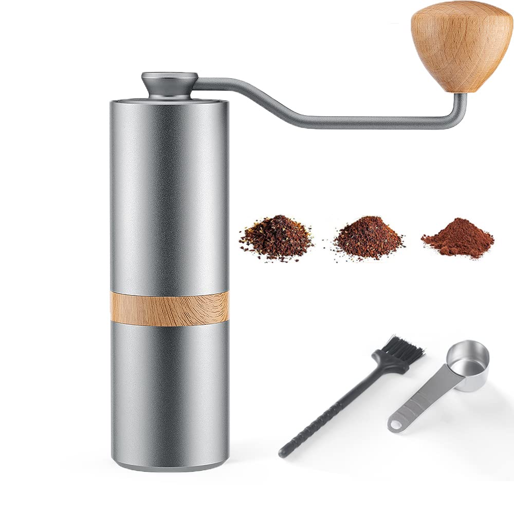 i Cafilas Premium Manual Coffee Grinder Stainless Steel with Aluminum Polish– Conical Hand Coffee Grinder Burr Mill with Grinding Burr and 8 Adjustable Settings – Smooth Grinding Action (A)