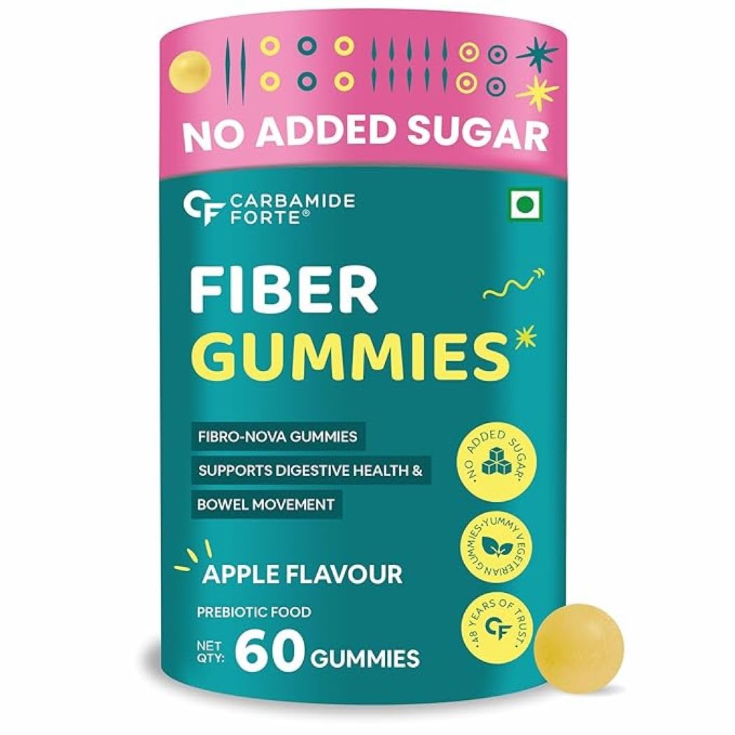 Carbamide Forte Fiber Gummies | Daily Fiber Supplement Gummies | Dietary Fiber Supplements For Constipation | Healthy Digestion, Weight & Blood Sugar Management | 60 Veg Apple Flavoured Gummies-image-1