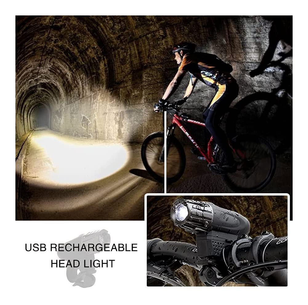 XMING Zestaw oświetlenia rowerowego, lekki rowerowe USB, jasne światło LED Light Light Front and Back Light Light, Wodoodporne 4 tryby oświetleniowe, odpowiednie do rowerów górskich, MTB, rower, jazda