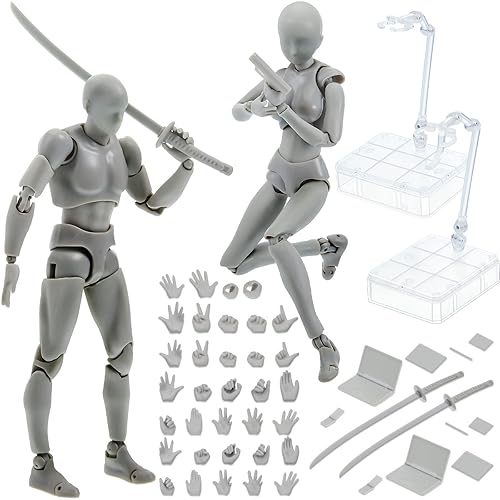 Yookeer Body Set, Drawing Action Figures Female and Male PVC Drawing Doll Human Model Figure with Joints for Artists(Gray) - Gray