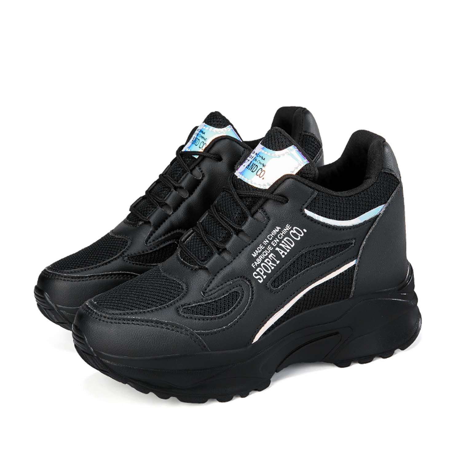 Zapatillas Cuña Interior Mujer Ligero Malla Transpirable Zapatos Wedge Sneakers Talón Plataforma 8 cm