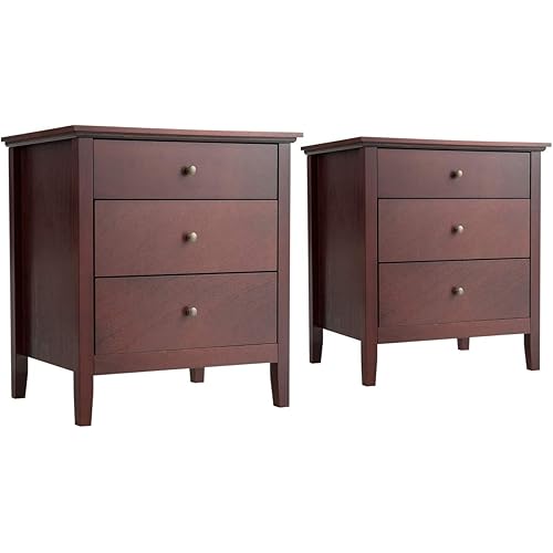 Giantex Set of 2 Nightstand with Drawers Solid Structure Side Table for Storage Bedroom, Living Room Accent Furniture Small Spaces Side End Table, (Brown, 24 in x 18 in x 26 in)
