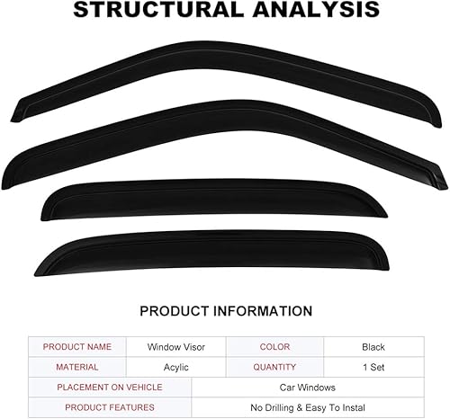 Miniatura 2 de OCPTY Viseras de ventana para Cadillac Escalade 2002-2006, protectores de lluvia adhesivos, deflectores de ventana lateral, 4 piezas (2 piezas para