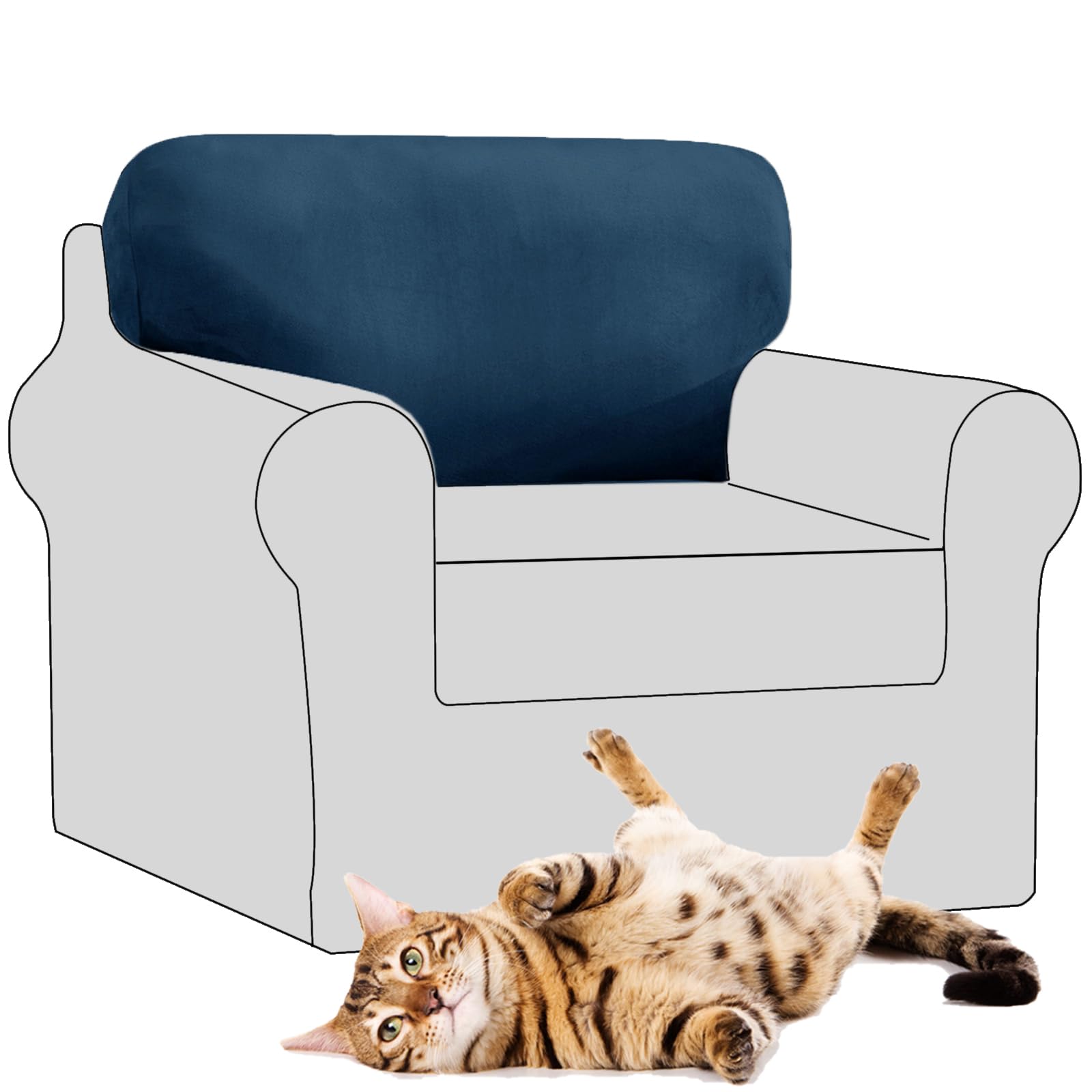 SYLC Stretch Velvet Sofa Backrest Cover, Back Cushion Covers Non-Slip Sofa Cushion Slipcovers for Couch Chesterfield Caravan RV Dinette (Blue,1 pc Rectangle M)