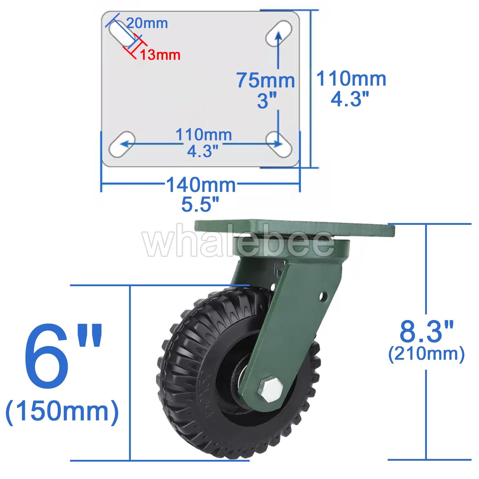 Lenkrolle Mit Bremse 4 Schwerlast Rollen Industrierollen 6 Zoll 8 Zoll Bockrollen Gummi Transportrollen Tragkraft 1800kg Lenkrolle Mit Axialkugellager, 10mm Platten Schwerlastrollen