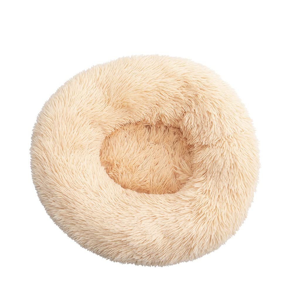 Lit apaisant pour chien moelleux et chaud en fausse fourrure beige BaronHong 111cm