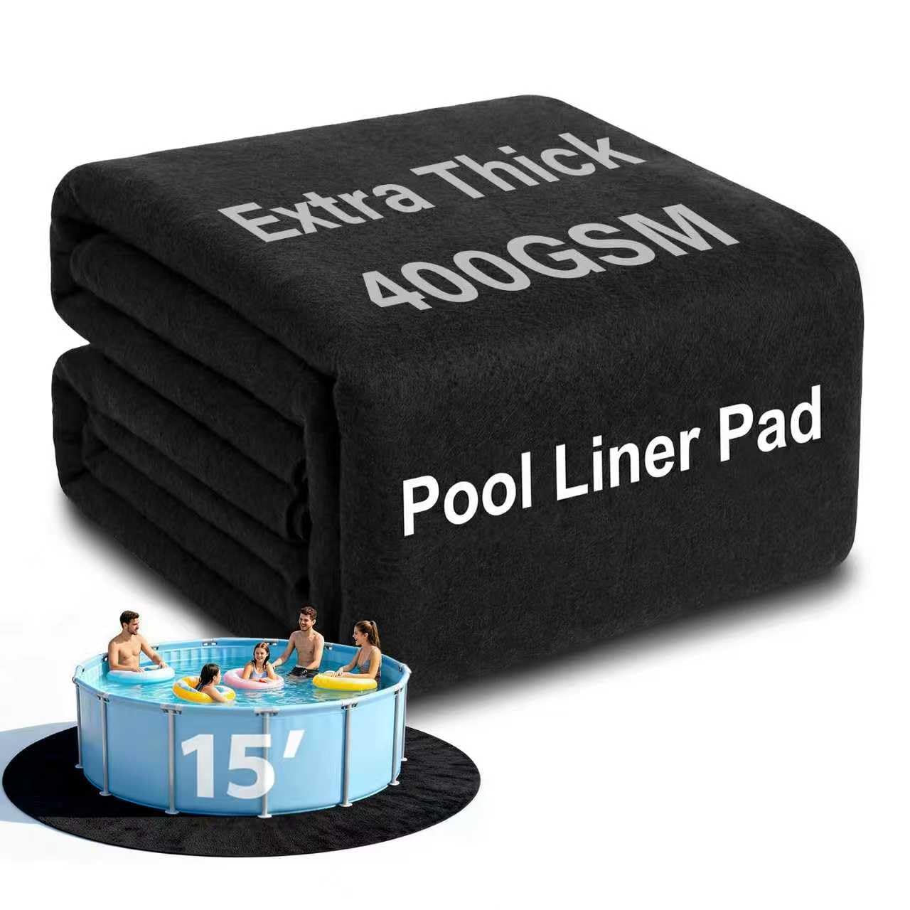 AHEONLAR Pool Liner Pad Extra Thick 15ft Pool Pad, Black Pool Pads for Above Ground Pool, Durable Geotextile Material Pool Mat, Puncture-Proof Pool Bottom Padding to Extend Liner Life (15'Round)