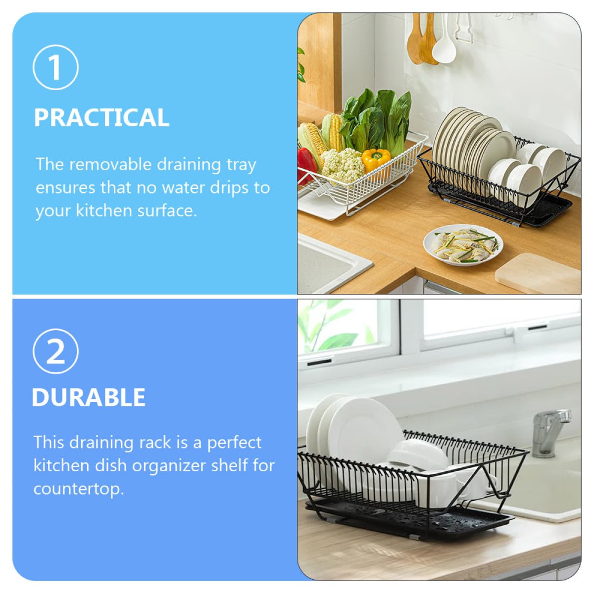 Zerodeko Égouttoir Cuisine en Fer Noir Plateau Amovible, Porte-ustensiles Pratique pour Plan de Travail, Design Moderne et Résistant la Décoloration