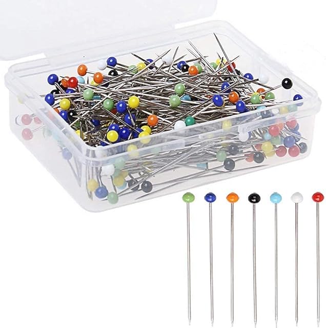 Bonnin® Sewing Pins Pearl head Sewing Pins Straight Pins Dressmaking Pins Dressmaking Sewing Pins Colored Heads Quilting Pins Fabric Pins Dress Making Pins Multicolor Glass head Pins 200pcs 38mm Long