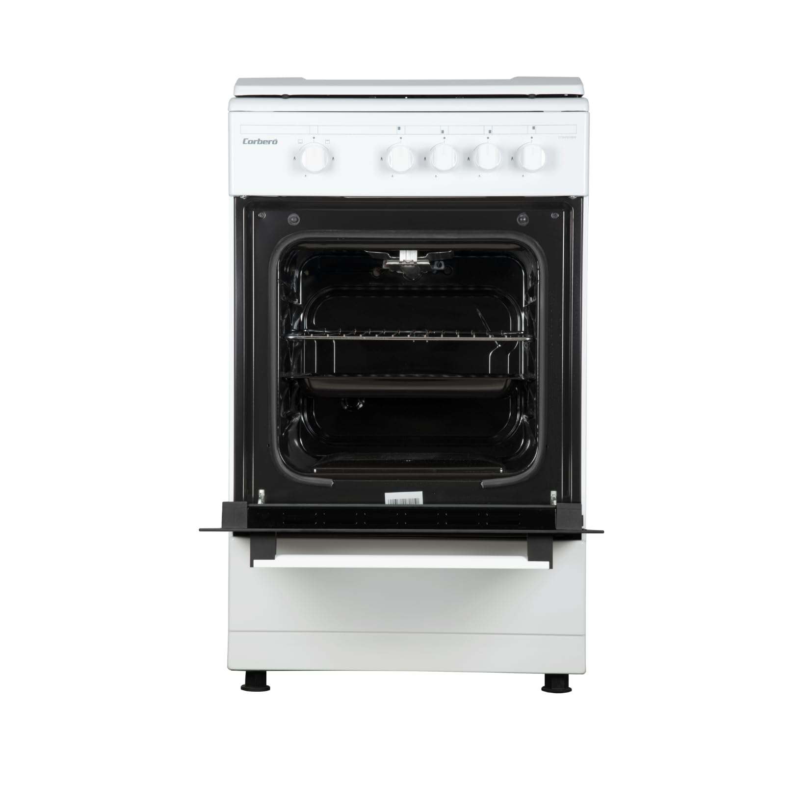 Corberó CCSF45020BW Kochfeld Plus 50 cm | 4 Kochfelder Butangas | Ofen 43 L | Deckel aus Metall | doppelte Glastür | Platte und Grill verchromt | automatische Sicherheitsabschaltung | Weiß