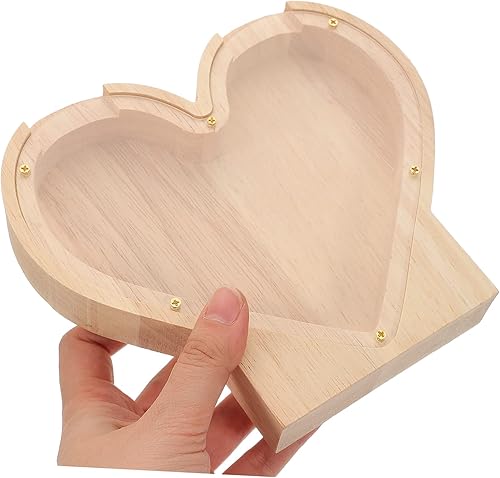 Miniatura 5 de Toyvian Hucha de madera transparente con forma de corazón, caja de dinero en efectivo para niños y adultos, día de la madre, cumpleaños, decoración