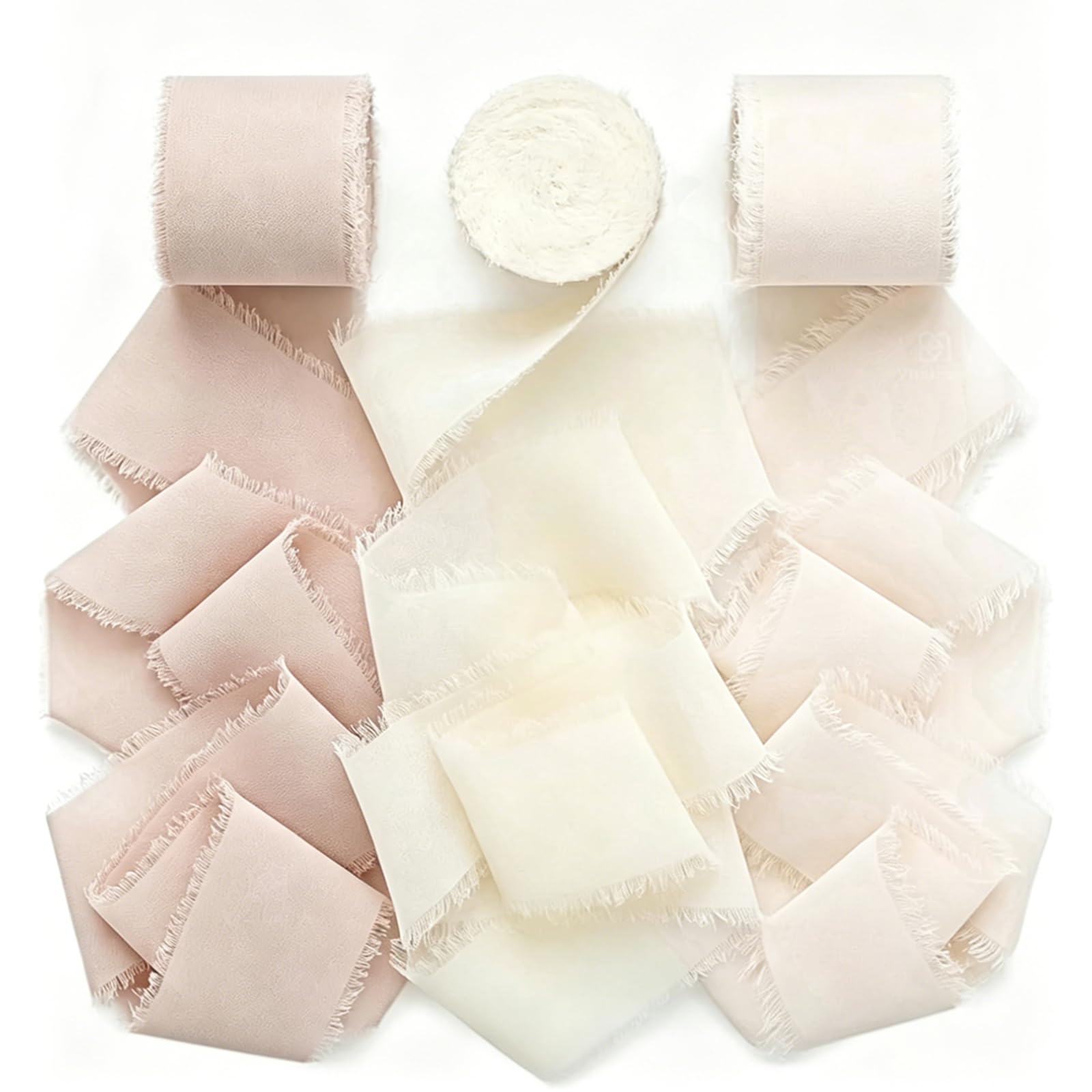 Shensuii Chiffon Silky Ribbon for Gift Wrapping, White and Pink 3 Rolls