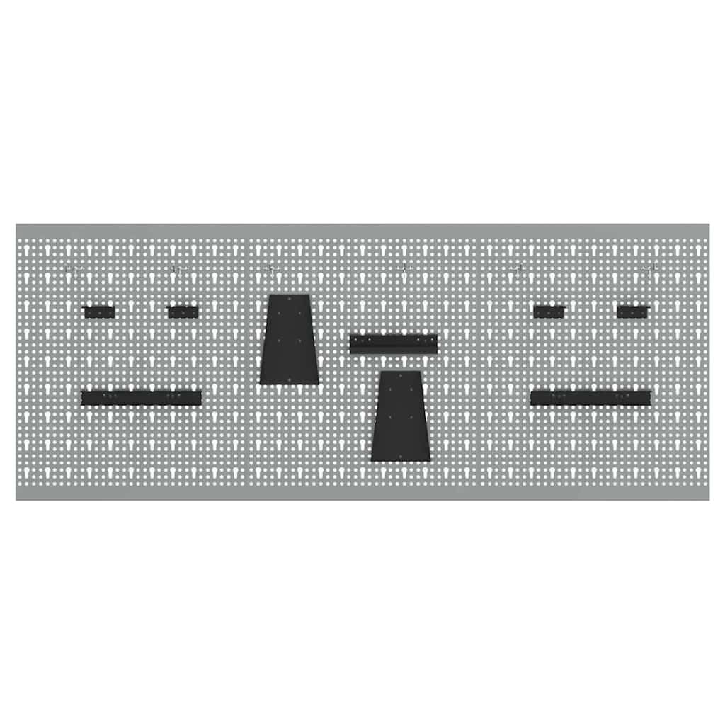 Pannello da parete per attrezzi, grigio in legno e acciaio, 150 x 1 x 60 cm, set da 3 pezzi, per officina, garage, cantina, montaggio a parete e salvaspazio, per attrezzi e piccoli pezzi