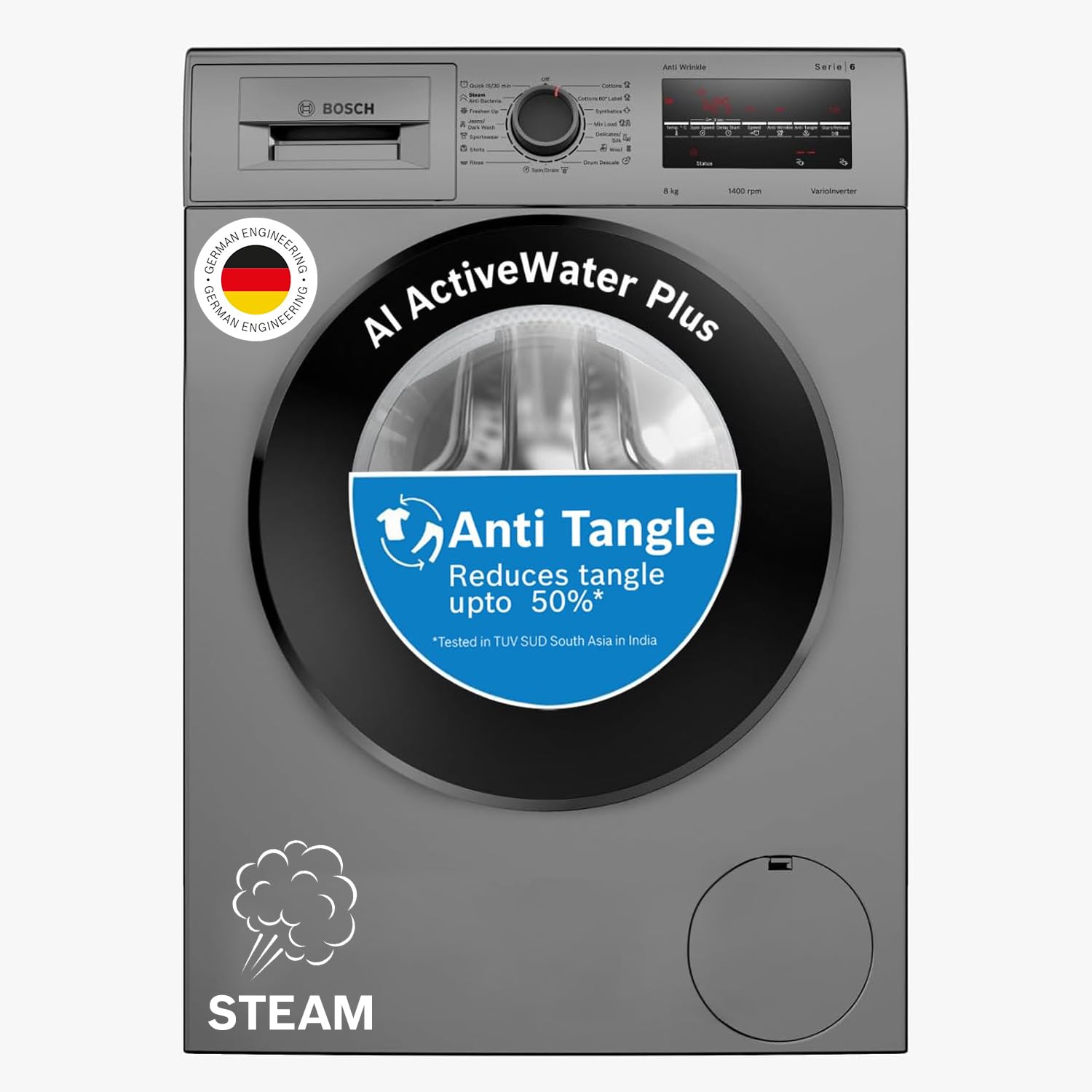 Bosch 8 kg 5 Star Fully-Automatic Front Loading Washing Machine (WAJ2846PIN, Titanium, AI active water plus, In-Built Heater, BLDC Inverter motor, Steam) (B0CFFPR4GS) Amazon Price History, Amazon Price Tracker