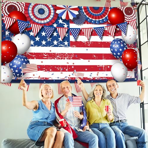 Image of KatchOn, 4th of July Decorations, XtraLarge USA Banner - 72x44 Inch | American Flag Backdrop for Patriotic Decor, Flag Day Decorations | Independence Day Decor
