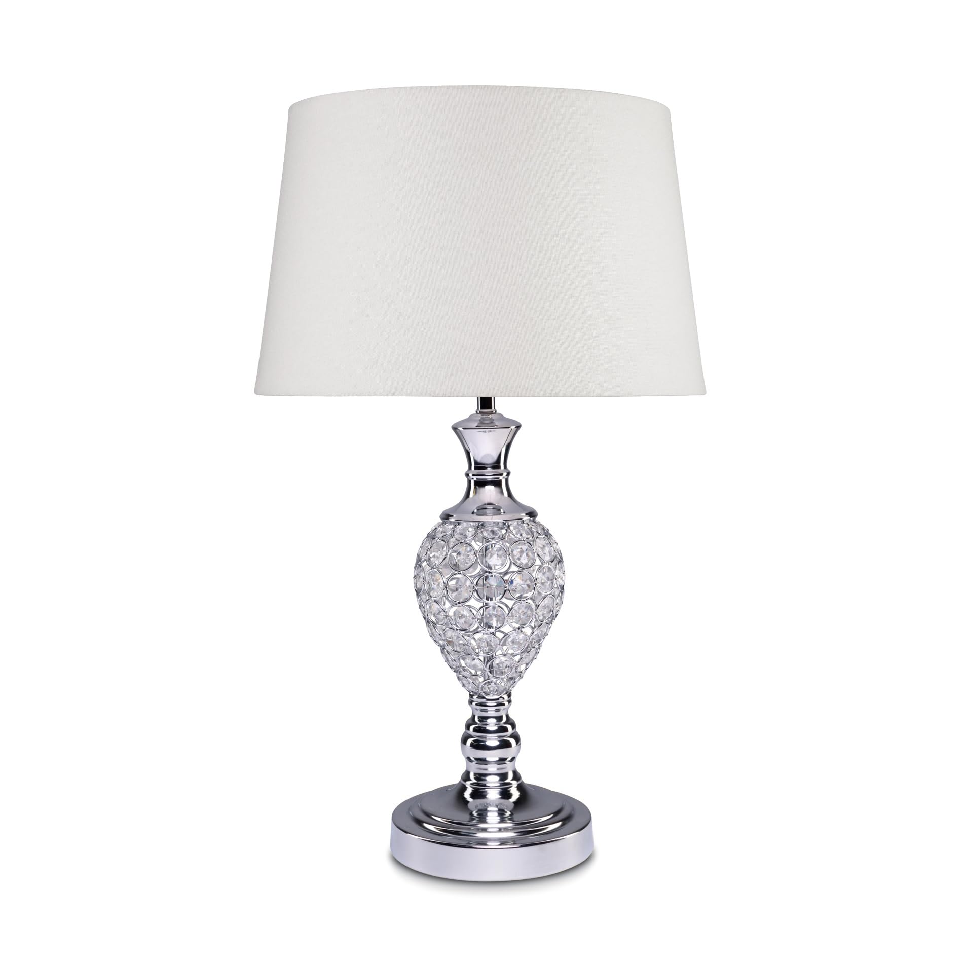Lighting Supermarket Chrome & Crystal Hannah Luxury Elegant Table Lamp With Ivory Linen Shade