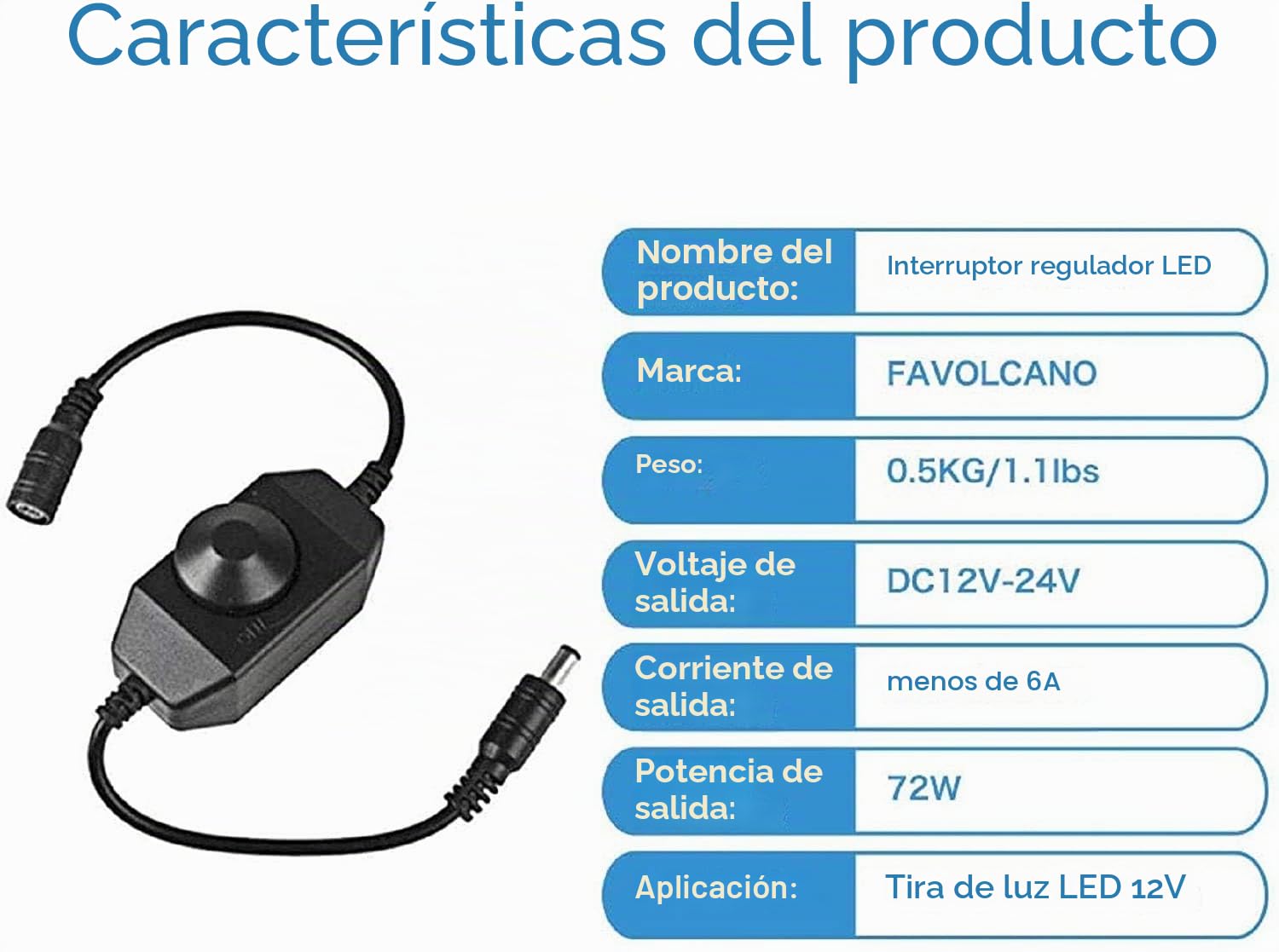 RUNCCI-YUN PWM - Regulador de intensidad LED (CC 12 V 6 A) para tiras SMD 5050 3528 2835 5630 y otros dispositivos de iluminación LED CC 12 V (3 unidades)