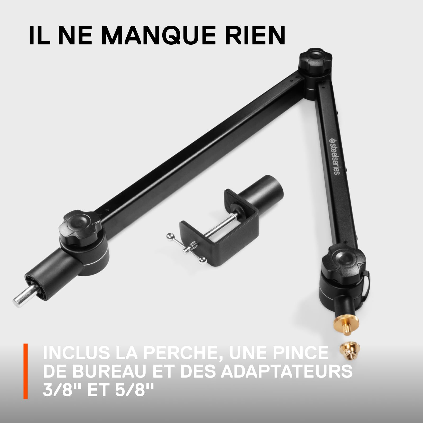 SteelSeries Alias/Alias Pro Perche Micro - Pour les jeux, le streaming et le podcast - Rotation à 360° - Pince de bureau - Conception en ciseaux pliants - Adaptateurs 3/8" et 5/8"