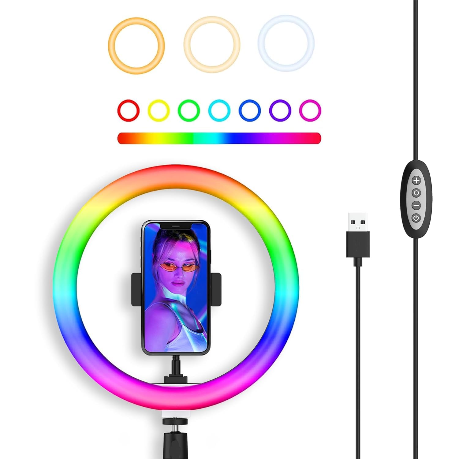 NEEL® 10" LED RGB Ring Light for Camera, Phone, YouTube, Video Shoot, Live Stream, Makeup, Reels, Professional Multicolor Ring light with Mobile Mount, Compatible with iPhone & Android Both Side Light (B0D37XMZC1) Amazon Price History, Amazon Price Tracker