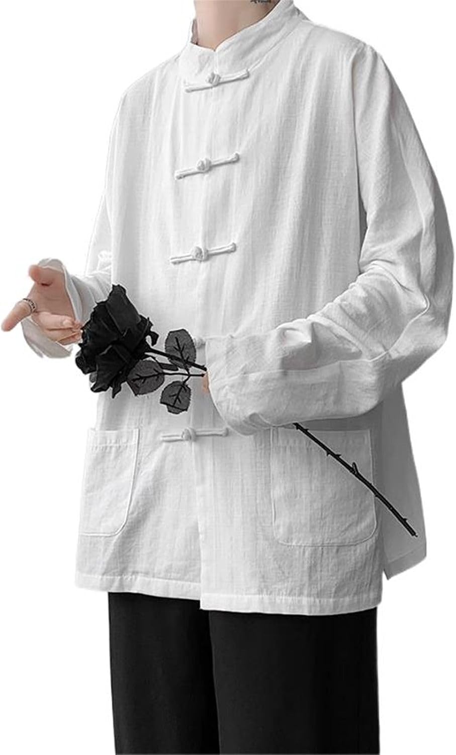 Men Cotton Linen Frog Button Chinese Taoist Robe Plus Size Shirt Jacket