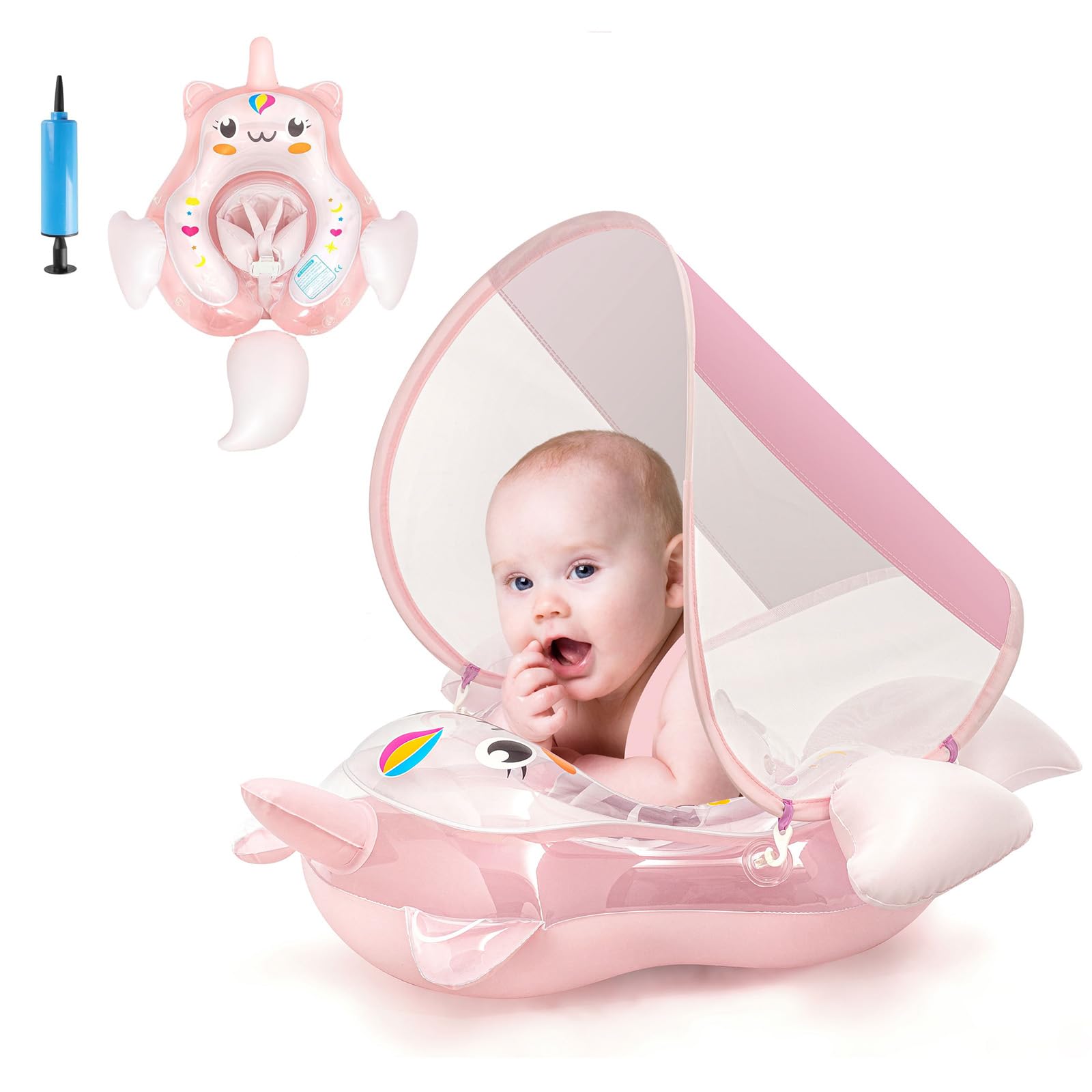 Galleggiante gonfiabile con baldacchino con unicorno, 3-6-12 mesi, per bambine e neonati, per bambini da 6 a 12 - 18 - 36 mesi, colore: rosa