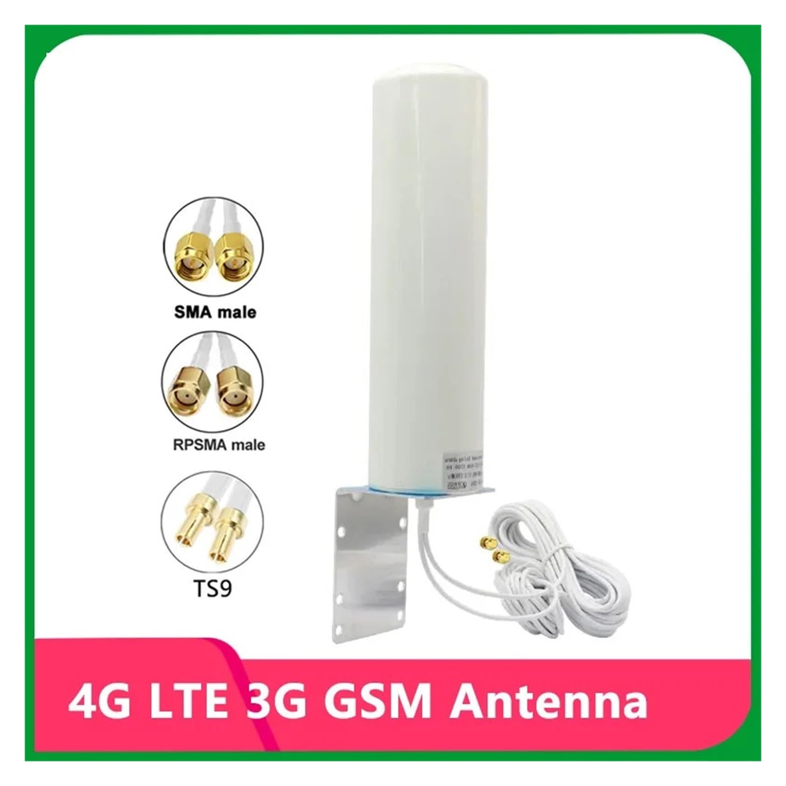 Antenne WiFi Omnidirectionnelle 4G LTE 3G GSM 28 DBi, Amplificateur De Réception Réseau Étanche Extérieur TS9 CRC9 SMA For Signal Facile Large Compatibilité(5m and CRC9)