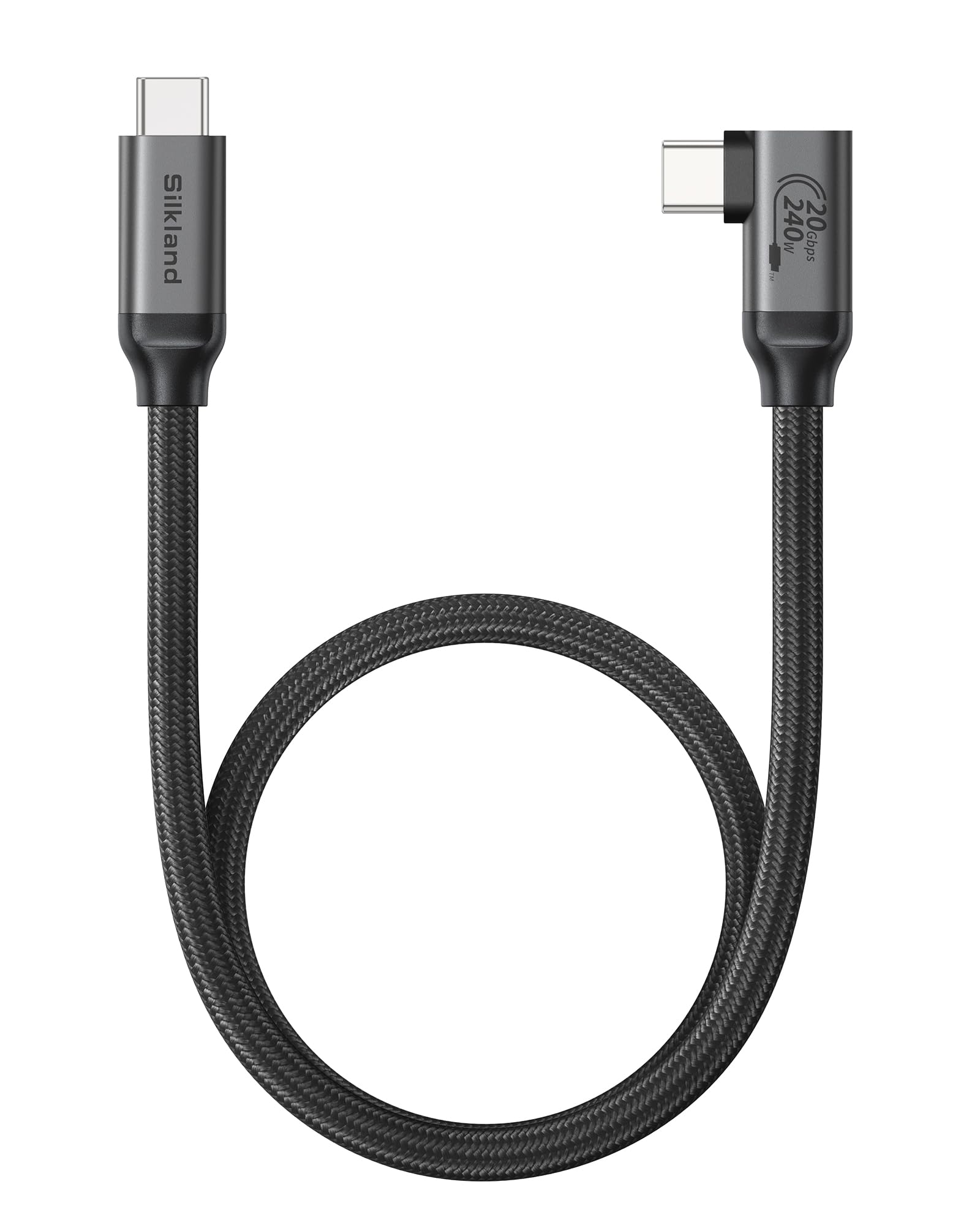 Silkland USB C Datenkabel 20Gbps(2,5GB/s) USB 3.2 Gen2×2 90 Grad 0,5M, Datenkabel USBC auf USBC Kabel 50CM, PD3.1 240W 48V/5A Lade- 5K@60Hz Videokabel für Android Auto, PSSD, Dock, MacBook, iPad Pro