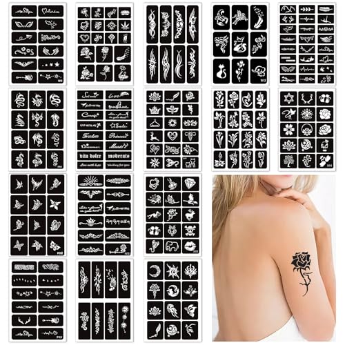 Glitzer Tattoo Schablonen Set, 219 Motive auf 16 Blättern, Wiederverwendbare Vorlagen für Face, Finger & Body Art, für Mädchen und Frauen