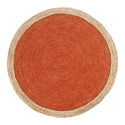 Green Decore Alfombra de Yute Trenzada de Fibra Natural Hecha a Mano, Oculus Orange, 150 cm Diameter