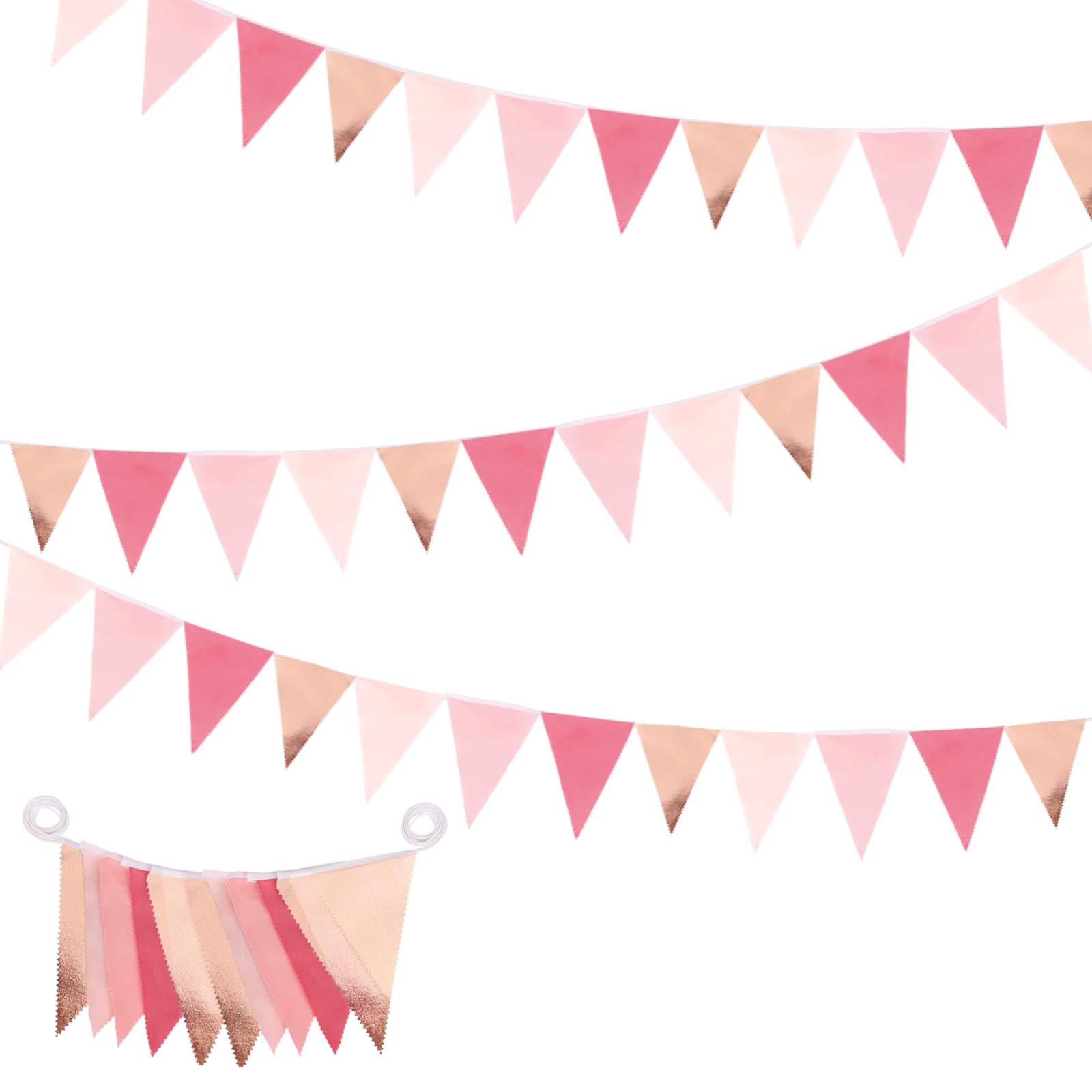 32Ft Dusty Blush Pink Rose Gold Bunting Banner Party Decorations, Fabric Trianglev Banner Pennant Garland Streamer for Spring Summer Bridal Shower Birthday Wedding Outdoor Hanging Bunting Decor