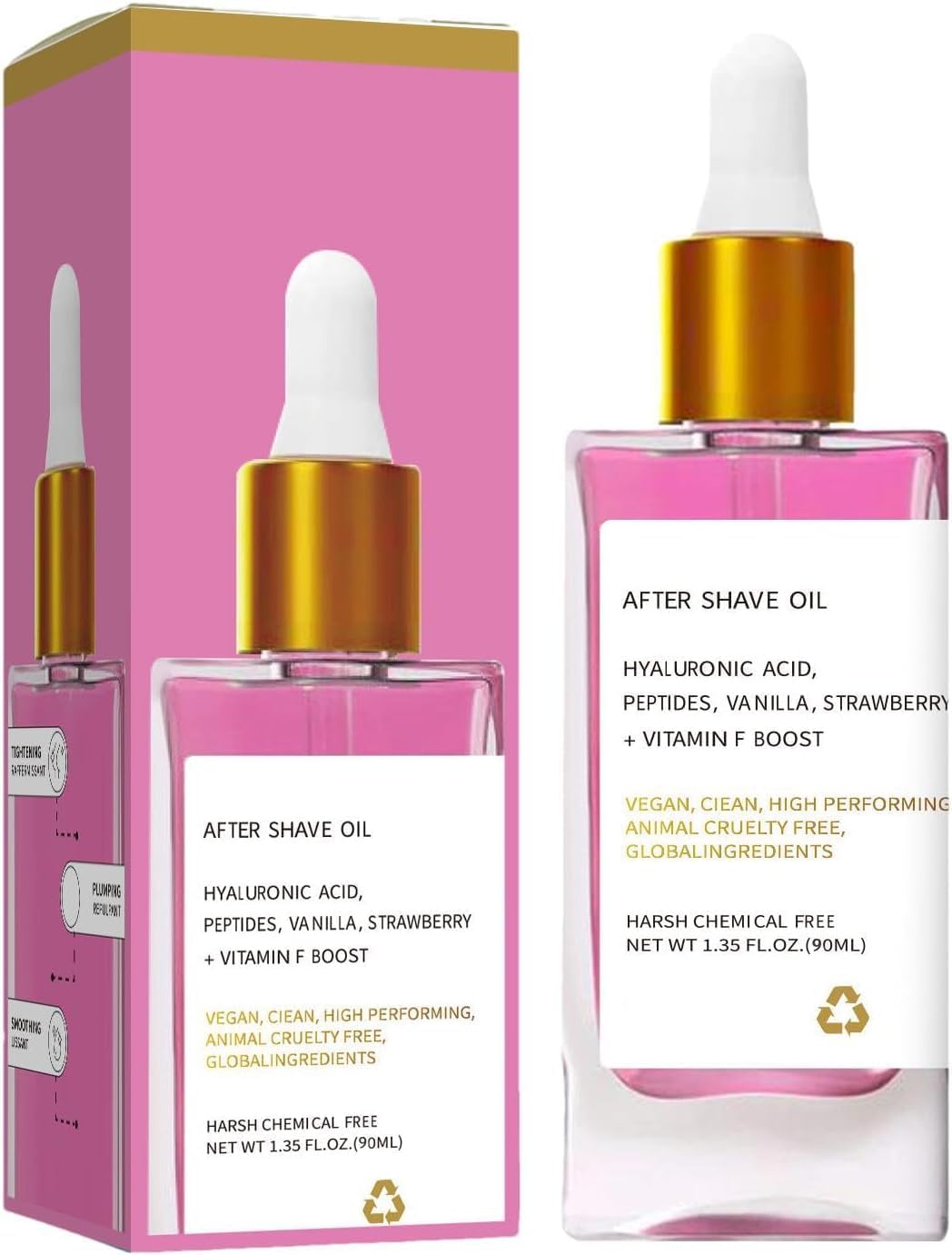 Veganistische aftershave-olie met hyaluronzuur, peptiden en vitamine F, vanille-aardbeiengeur, 90 ml, hydraterend en kalmerend
