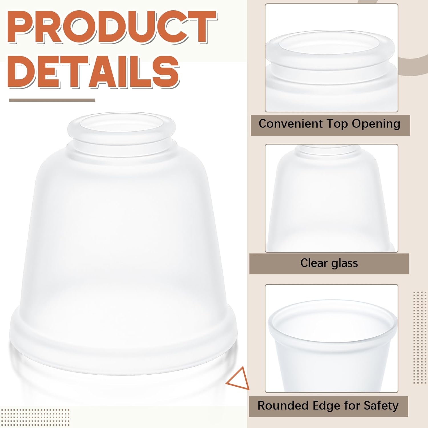 6 Pcs Frosted Glass Globes for Ceiling Fan Lights Covers Glass Lamp Shade Replacement for E26 Chandelier Table Wall Sconce, 2-1/8 Fitter, 4-5/8 Diameter x 4-1/2 Height