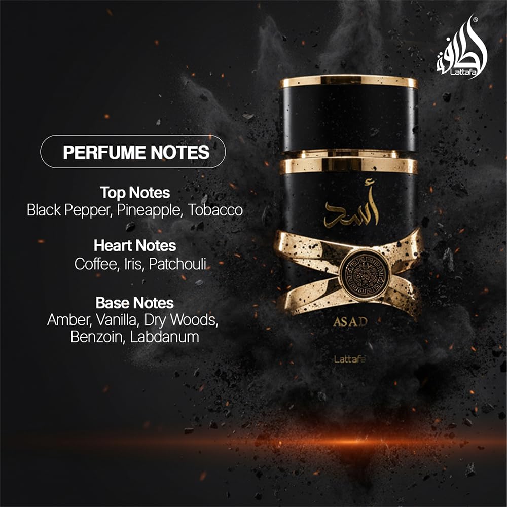 Lattafa Asad Perfumy premium o odświeżającym zapachu agaru i piżma, Eau De Parfum, 100 ml, perfumy uniseks, 1 opakowanie, 100 ml