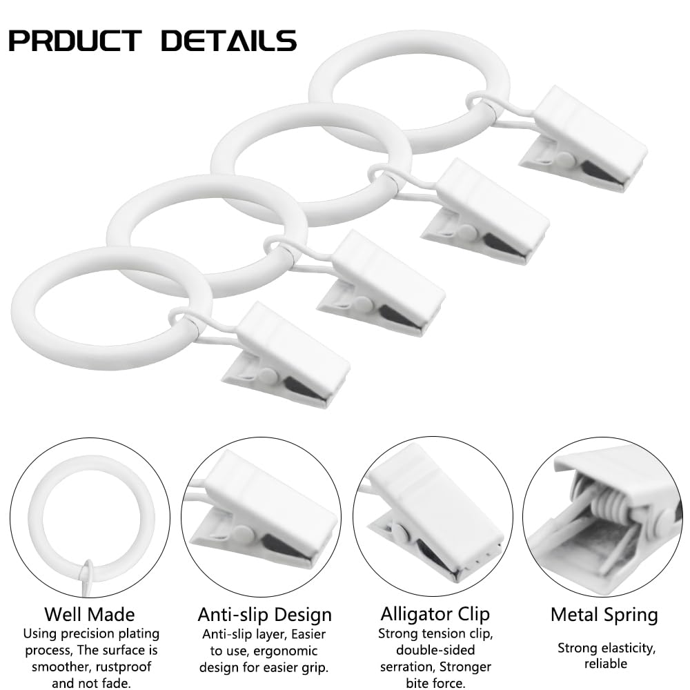 WMYCONGCONG 40 PCS Metal Curtain Rings with Clips, Drapery Clips Hooks 1 Inch Inner Diameter Eyelets Vintage Window Curtain Hangers for Decor Drapes Bows Caps, Fits up to 5/8 Inch Curtain Rod