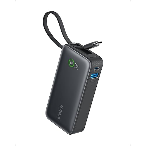 Immagine del prodotto Anker Nano Powerbank, 10.000 mAh, con cavo USB-C integrato, PD 30 W, potenza massima con 1 USB C, 1 USB-A, compatibile con iPhone 15/14 serie, MacBook, Galaxy, iPad, AirPods e molto altro (nero)
