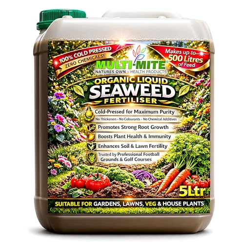 Multi-Mite 5 Ltr Liquid Seaweed -100% Natural & Organic Concentrate Cold Pressed Plant & Soil Fertiliser, Trees Lawn Veg & House Plants Root or Foliar Feeding
