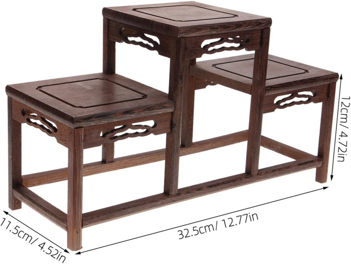 Wooden Display Stand Multiple Shelves Antique Curio Storage Rack for Home Decor Solid Wood Tea Set Display Shelf for Craft Shows and Collectibles