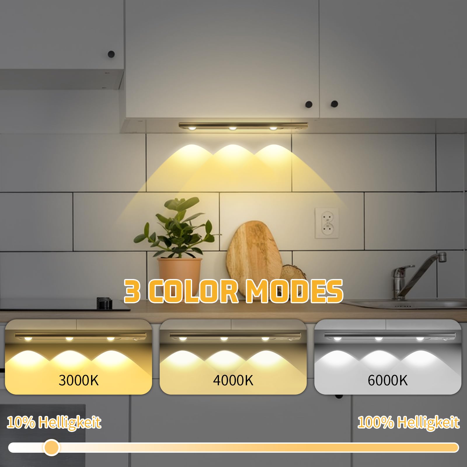 Luce LED Ricaricabile Per Armadio 60cm Con Sensore Movimento - 3 Colori, Magnetica, Cucina - Foto 8