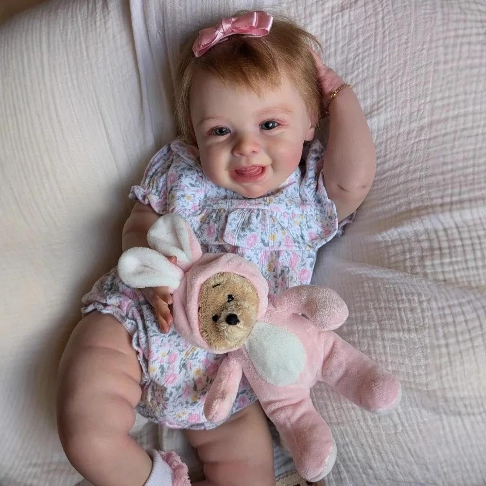 RXDOLL Realistyczne lalki Reborn Baby Dolls z miękkiego materiału, 50 cm, prawdziwa lalka, która wygląda prawdziwie realistycznie, uśmiechnięta lalka noworodka, zabawka, ręcznie robione, ważone