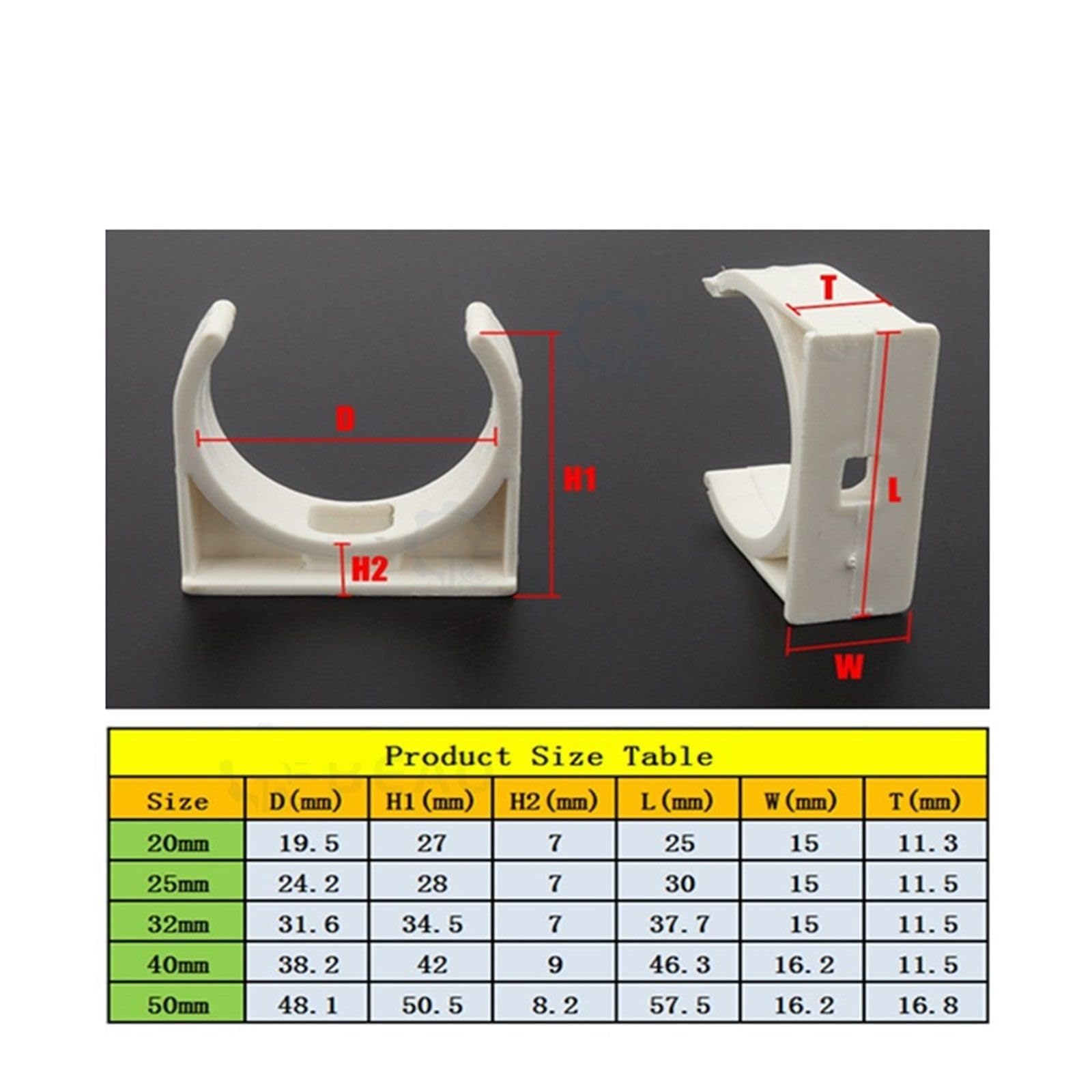 Plastikowe klipsy do węży 1/5/10 szt. zacisk rurowy typu U, biały/szary, uchwyt rury PVC, mocowany za pomocą śrub(G2,50MM-5 PIECES)