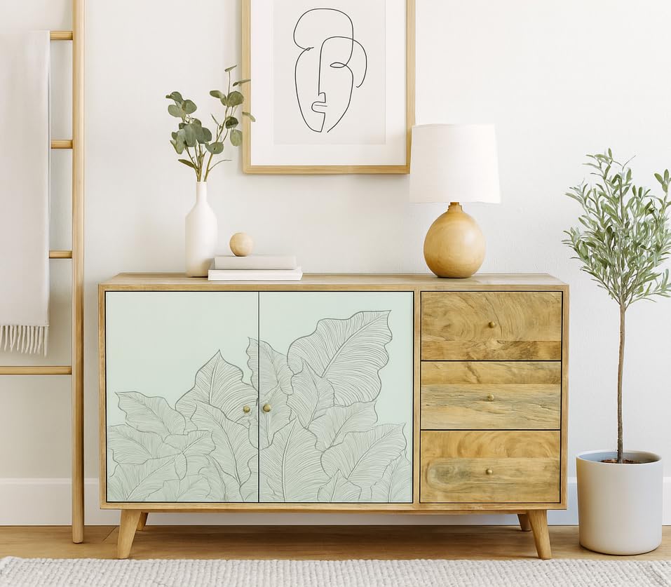 Image of Solid Wood Ranthambore 2-Door Sideboard | Sideboard Cabinet for Living Room | Solid Wood Cabinet for Living Room |Finish - Natural and White